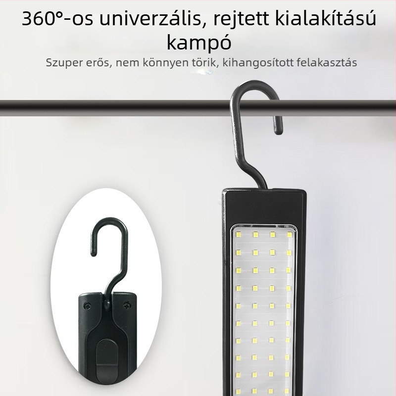 Újrat tölthető mágneses munkalámpa autójavításhoz, rendkívül fényes LED, 360° világítás, alumíniumötvözetes ház, fekete