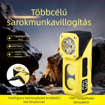 Mágneses rögzítésű fejlámpa, sokoldalú munkafénnyel, 5W, 700 mAh újratölthető akkumulátor, hatótáv 100–200 m