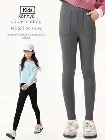 Lányoknak szóló zsebbel ellátott capri hosszúságú leggings, magas derekú, 83%-os nylon anyag, 8 év feletti gyerekeknek