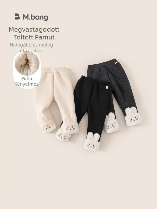 Lányok téli quiltelt pamut leggings karikatúra patchwork, középtalás, elasztikus derék, 3–8 éves