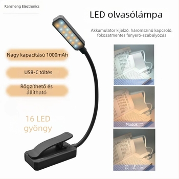 USB-töltésű LED olvasólámpa, hajlékony asztali lámpa csíptetővel, tanuláshoz és szemvédelemhez