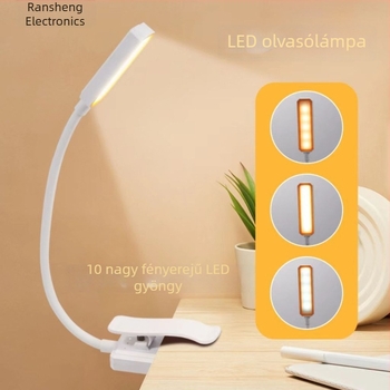 USB-töltésű LED olvasólámpa, hajlékony asztali lámpa csíptetővel, tanuláshoz és szemvédelemhez
