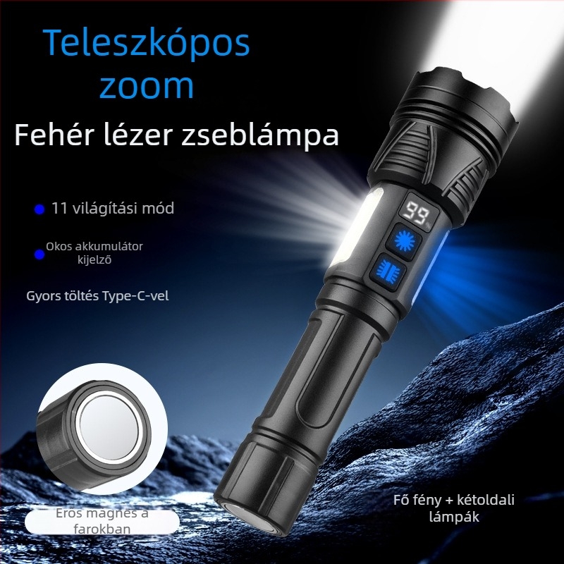 LED COB munkalámpa, kézi hajtás, 1800mAh akkumulátor, 10W, LED fényforrás, hordozható, vészhelyzeti funkciók