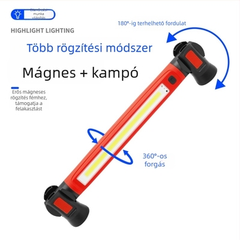 Motorháztető mágneses COB LED munkalámpa kampóval, 1200 lm, 3.7V, 2700K–7000K, S707 modell