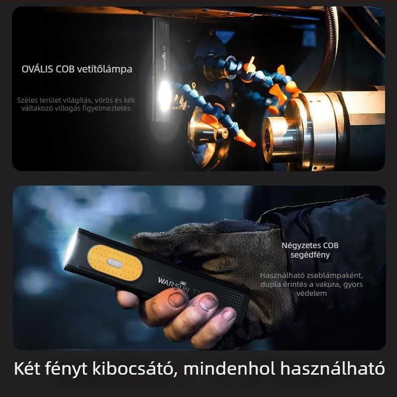 Mágneses COB munka lámpa, ultra vékony hordozható LED, alumínium ötvözet, 10W, 600 mAh, újratölthető, 50 m hatótáv