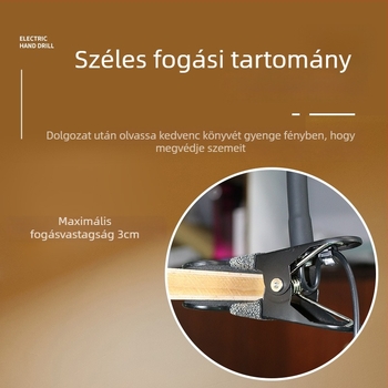 LED asztali csipeszes lámpa – szemkímélő asztali világítás olvasáshoz és tanuláshoz, éjszakai használathoz (CRI ≥90; USB táplálás; 5V; érintéses kapcsoló; fém árnyékoló)