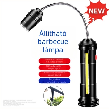 LED többfunkciós kemping lámpa USB töltéssel, mágneses alap és teleszkópos kialakítással - 10W, 1200mAh, kézi generátor, hatótávolság >500 m