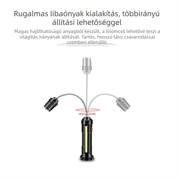 LED többfunkciós kemping lámpa USB töltéssel, mágneses alap és teleszkópos kialakítással - 10W, 1200mAh, kézi generátor, hatótávolság >500 m