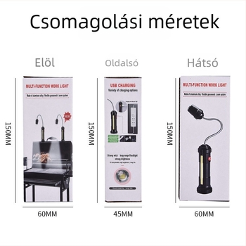 LED többfunkciós kemping lámpa USB töltéssel, mágneses alap és teleszkópos kialakítással - 10W, 1200mAh, kézi generátor, hatótávolság >500 m