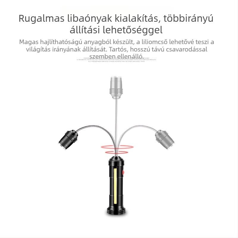 LED többfunkciós kemping lámpa USB töltéssel, mágneses alap és teleszkópos kialakítással - 10W, 1200mAh, kézi generátor, hatótávolság >500 m