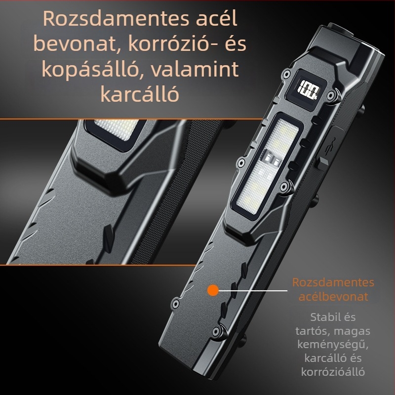 Taktikai LED zseblámpa, ultra vékony, Type-C gyorstöltés, 100–200 m hatótáv