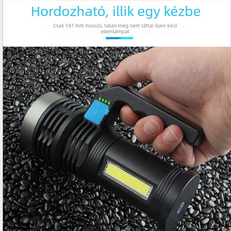Kézi keresőlámpa COB LED-del és izzóval | 1800mAh, 10W, újratölthető, fénysugár 200–500 m