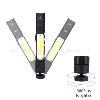LED+COB munkalámpa mágneses talppal, 3W, 1500mAh, 360° forgás