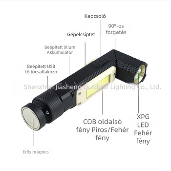 LED+COB munkalámpa mágneses talppal, 3W, 1500mAh, 360° forgás
