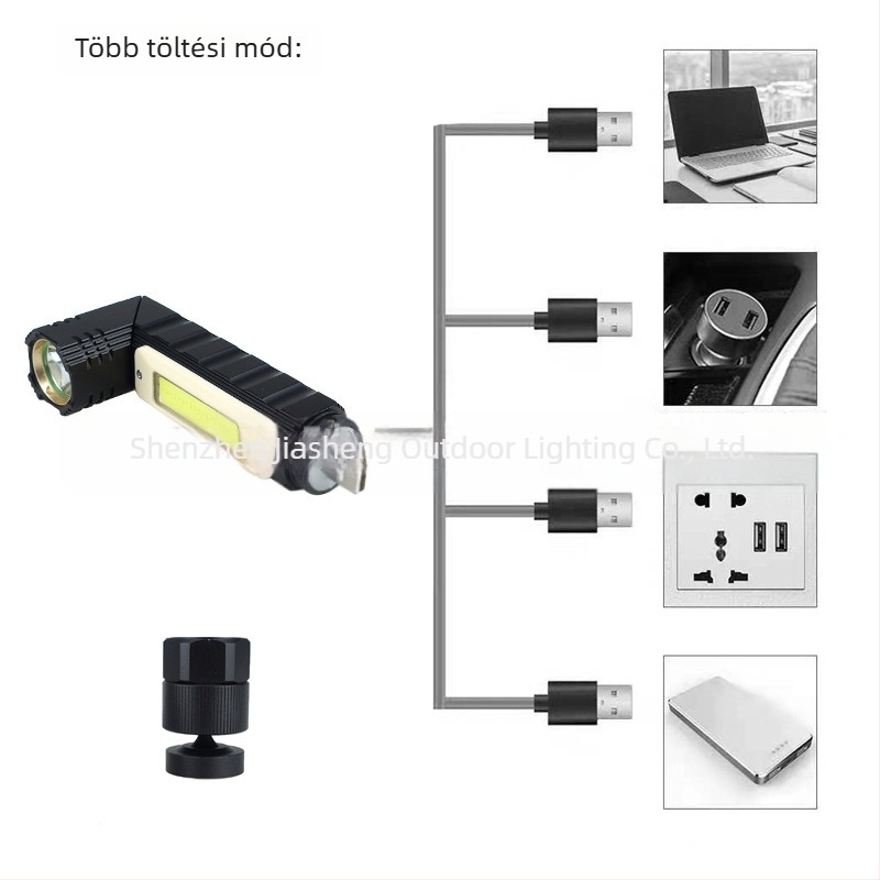 LED+COB munkalámpa mágneses talppal, 3W, 1500mAh, 360° forgás