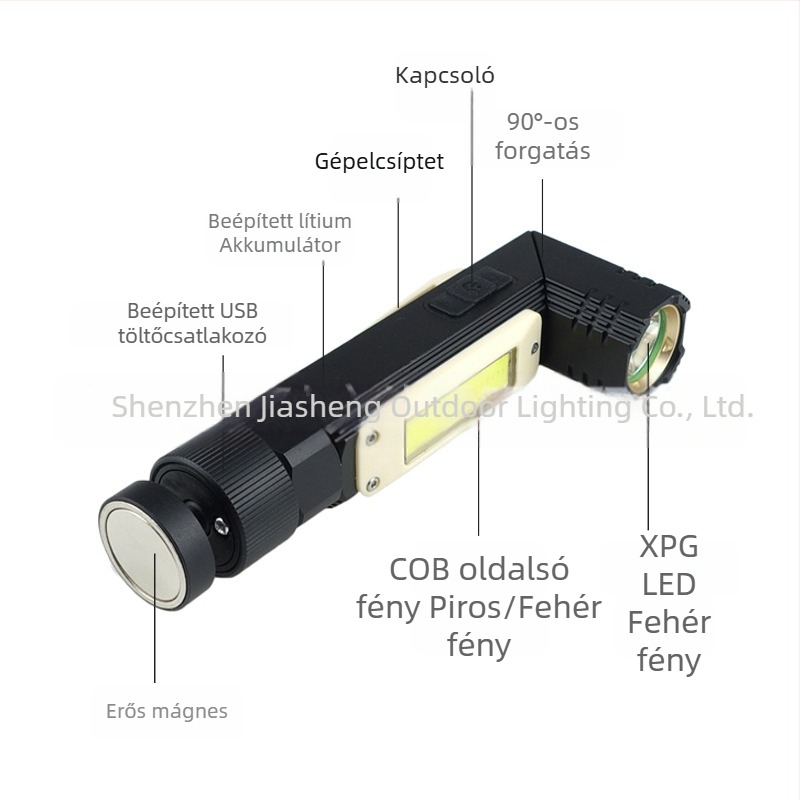 LED+COB munkalámpa mágneses talppal, 3W, 1500mAh, 360° forgás