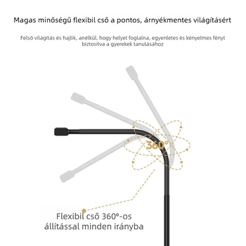 LED íróasztali lámpa olvasáshoz szemvédő funkcióval, USB 5V tápegység, CRI ≥95, árnyékoló ABS+PC+vas