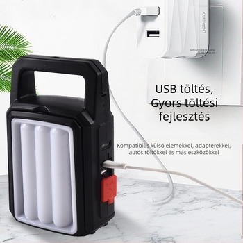 Napelemes kemping LED munkalámpa, újratölthető, 5W, 1200mAh akkumulátor, napelemes töltés, hordozható sátorvilágítás