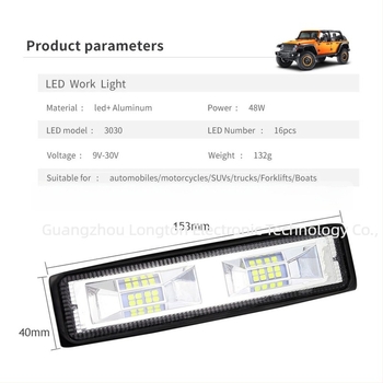 Autó LED munka lámpa 12-24V, egyenes formájú, 16 LED, 48W, 1800 lm, 7500K