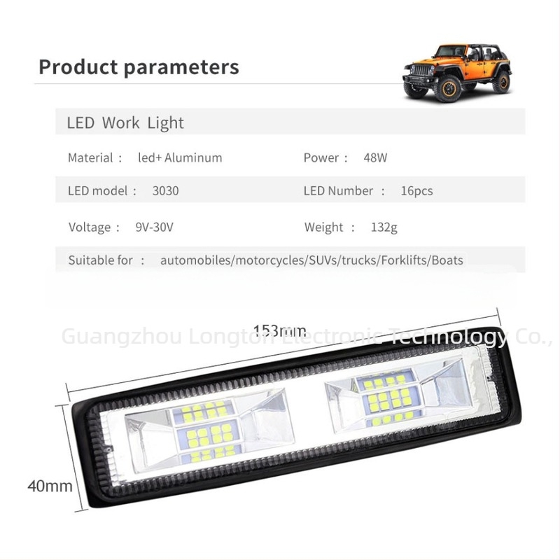 Autó LED munka lámpa 12-24V, egyenes formájú, 16 LED, 48W, 1800 lm, 7500K