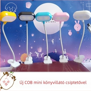 Gyerekeknek készült csipeszes COB LED lámpa, tanuláshoz asztali lámpa szemvédővel, műanyag árnyékoló, 36V-ig, gombos kapcsoló