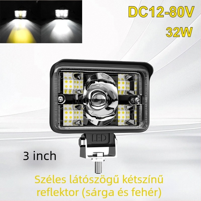 Autó munkalámpa LED ingot fénnyel, kettős színű lézerreflektorral, széles látómezővel (32W, 10-80V, 5000lm, >30000 óra, 6000–7000K)