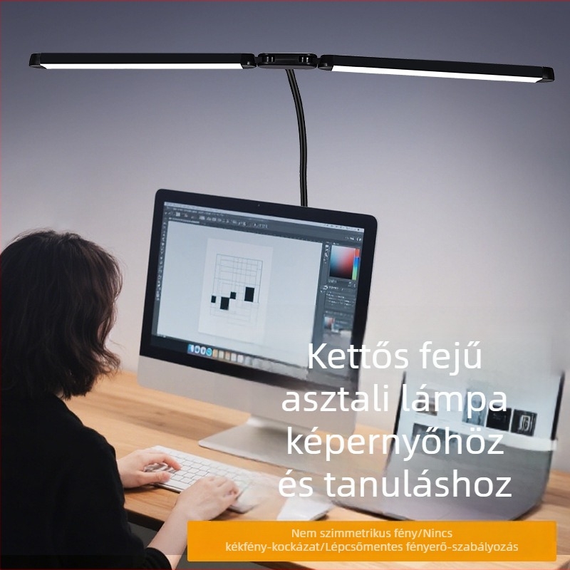 Kétfejes LED asztali lámpa, klipsz – tanuláshoz és számítógéphez, szemvédő fény, USB-tápellátás, éjszakai világítás