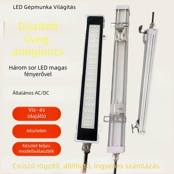 Fém LED gépészeti munkalámpa állítható csúszó tartóval, matt anti-reflex üveg, vízálló, olajálló és robbanásbiztos, 220V/24V CNC orsó