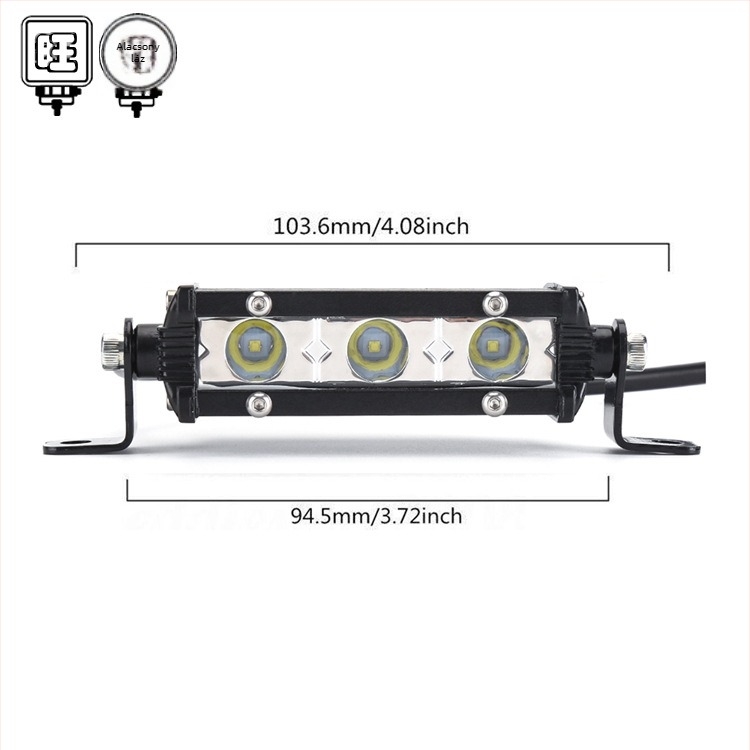 Gépjármű LED munka világítás, ultra vékony egy soros 3 LED, 9W, 12-24V, 10800 lm, 2525 LED, 6500K