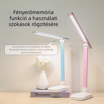 Összecsukható asztali lámpa USB-s töltéssel és hálózati üzemmóddal, fényerő-szabályzás és színhőmérséklet-állítás, tanuláshoz és olvasáshoz, kollégiumi szobába és hálószobába