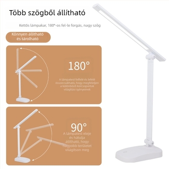 Összecsukható asztali lámpa USB-s töltéssel és hálózati üzemmóddal, fényerő-szabályzás és színhőmérséklet-állítás, tanuláshoz és olvasáshoz, kollégiumi szobába és hálószobába