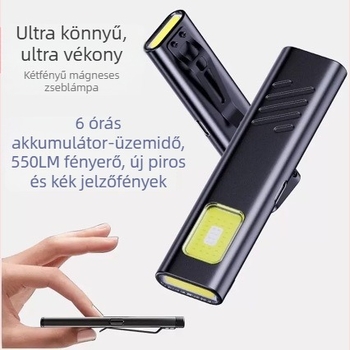 Újratölthető COB munkalámpa autóreparációhoz, kézben tartható, mágneses, fehér lézer fény, hatótávolság 100–200 m, kulcskarika