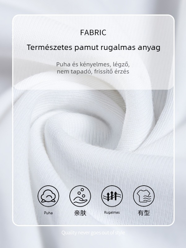 Soossn Slim Fit bordázott pamut póló nyomtatással (betűk/számok/szöveg), rövid ujjú, kerek nyak