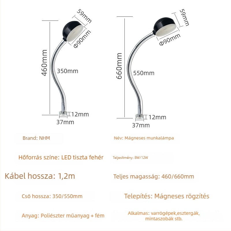 LED gépészeti munka lámpa erős mágneses alapú varrógépekhez – ipari univerzális asztali lámpa, 220V/24V (Brand: Nine; LED; Mágneses alap; Feszültség: 220V/24V; Varrógépekhez)
