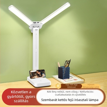 Kétfejű, összecsukható LED asztali lámpa diákok és gyerekek számára, érintéses kapcsolóval, újratölthető, szemvédő, világítás a tanuláshoz