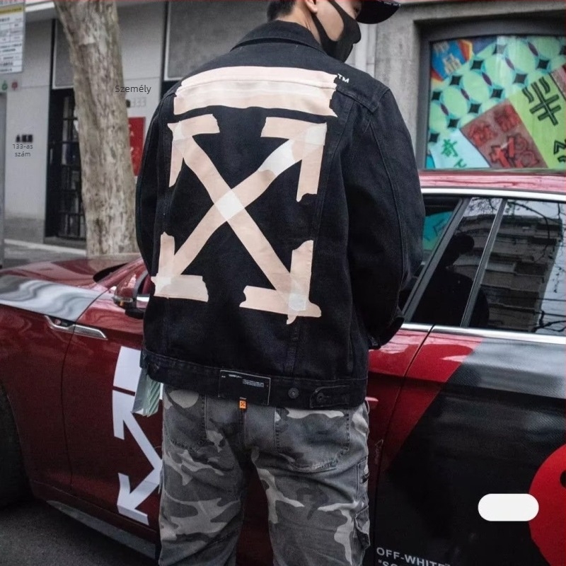 Férfi denim dzseki hosszú ujjú, gallér, egysoros záródás, mintás print