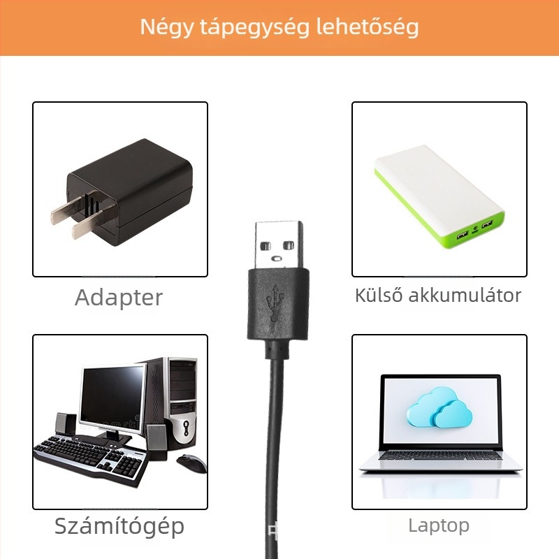 Csipeszes LED asztali lámpa USB táppal, szemvédő, műanyag árnyékoló, gombkapcsoló