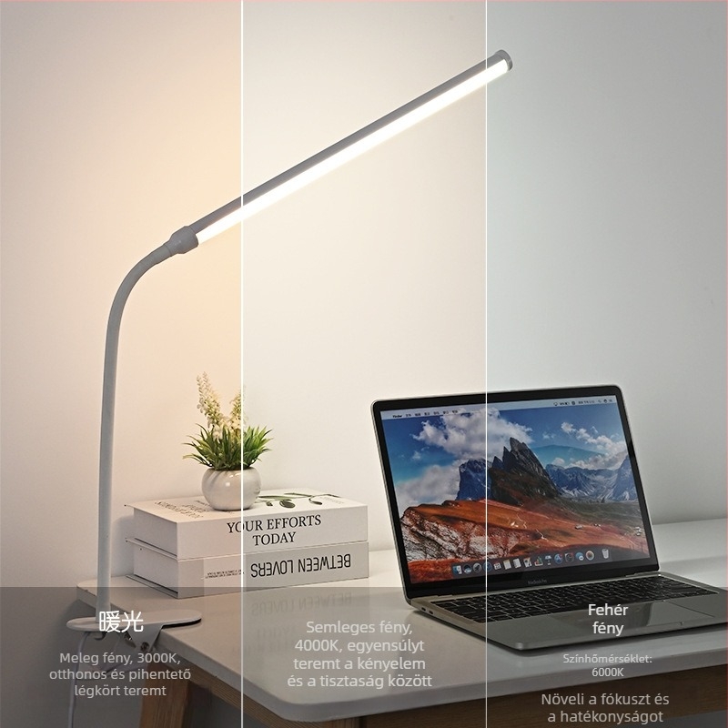 220V LED klipszes asztali lámpa teljes spektrummal szépségápoláshoz, manikűrhöz, tetováláshoz és szemöldökökhöz — olvasáshoz és tanuláshoz diákszobában