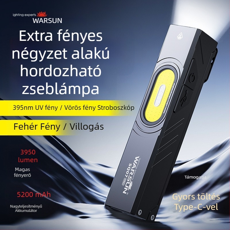 Volson SQ07 Multifunkcionális LED zseblámpa, alumíniumötvözet ház, újratölthető, mágneses, vészhelyzeti munkalámpa