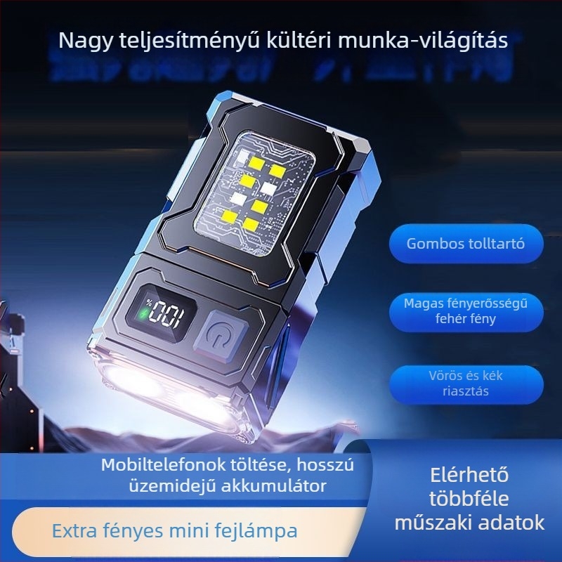 Klipses sapka COB LED fény – erős fényű, újratölthető, hordozható, 3.7V, 5W, kézi nyomógombos kapcsoló