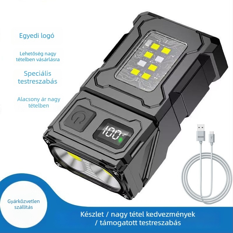 Klipses sapka COB LED fény – erős fényű, újratölthető, hordozható, 3.7V, 5W, kézi nyomógombos kapcsoló