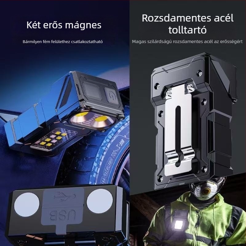 Klipses sapka COB LED fény – erős fényű, újratölthető, hordozható, 3.7V, 5W, kézi nyomógombos kapcsoló