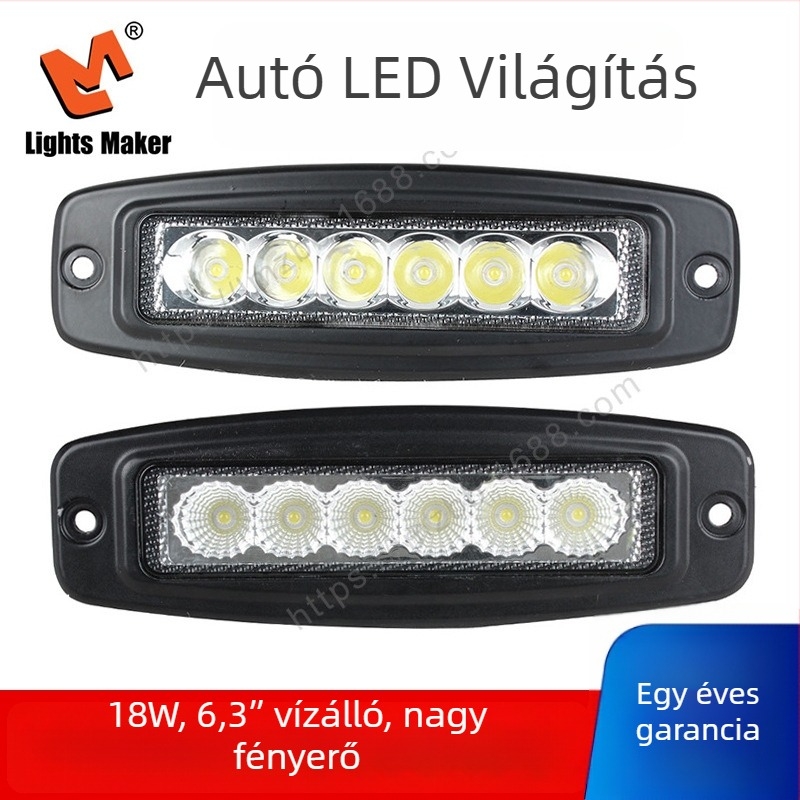 Autóipari LED spotlámpa és munkalámpa, 18W, 12/24V, alumíniumötvözet, 6000K, modell LML-1918FC
