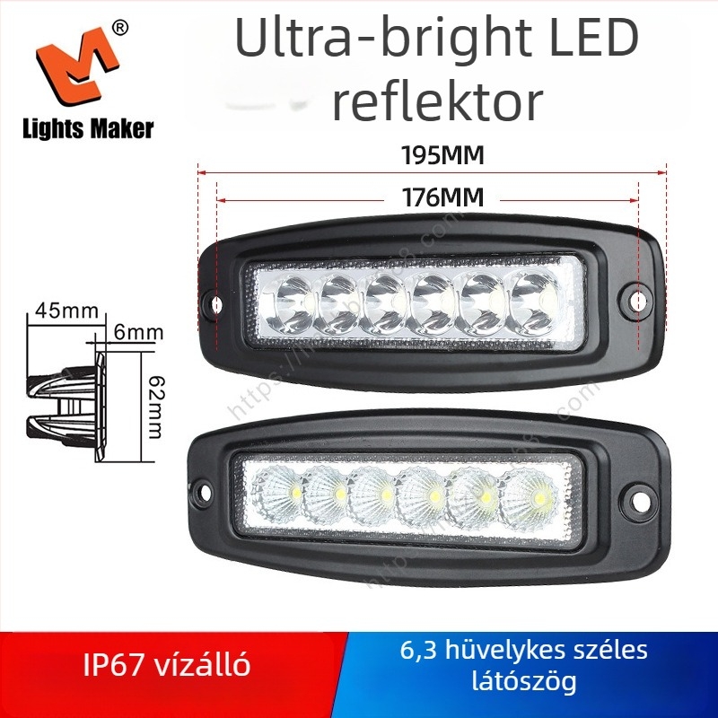 Autóipari LED spotlámpa és munkalámpa, 18W, 12/24V, alumíniumötvözet, 6000K, modell LML-1918FC