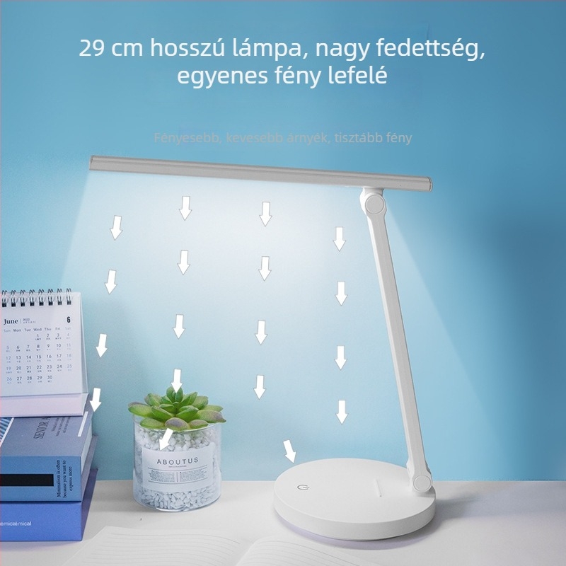 LED asztali lámpa diákoknak: hosszú karú, összecsukható, beépített akkumulátor és hálózati üzem (duális használat), érintéses kapcsoló, éjszakai fény és tanulási lámpa