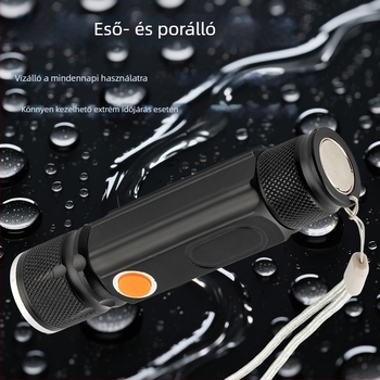 LED kézi zseblámpa USB-töltéssel, 2400mAh akkumulátor, kézi hajtású, hatótávolság 200–500 m, többfunkciós Power Bank