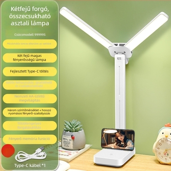 Duálfejű, összecsukható LED éjjeli lámpa érintéses kapcsolóval, beépített lítium akkumulátorral, CRI ≥ 90, feszültség ≤ 36V