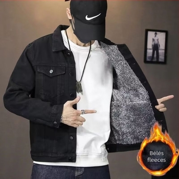 Denim dzseki, slim szabás, egysoros gombolás, vastag téli kivitel