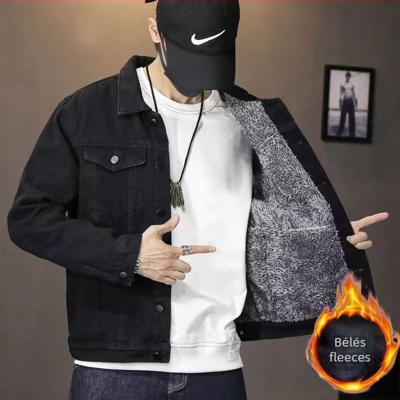 Denim dzseki, slim szabás, egysoros gombolás, vastag téli kivitel