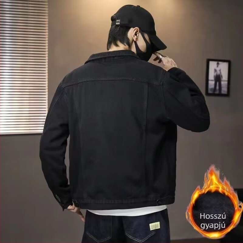 Denim dzseki, slim szabás, egysoros gombolás, vastag téli kivitel